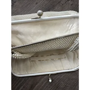 60s Beaded White Handbag Handle Evening Bag Purse USA Two Sided thumbnail 10