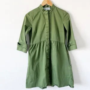 Tuckernuck Green Royal Button Front Collared A-Line Casual Chic Mini Shirt Dress thumbnail 2