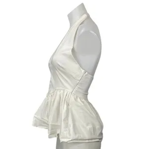 Zara White Halter V Neck Backless Sleeveless Open Back Peplum Blouse Top Size M thumbnail 3