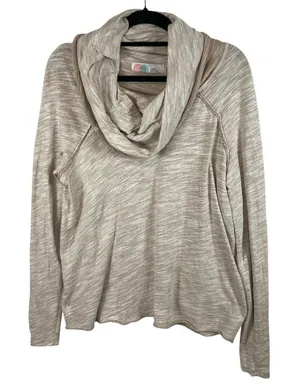 Free People Beach Sweater‎ Womens S/M Cocoon Cowl Neck Pullover Tan Ivory thumbnail 1