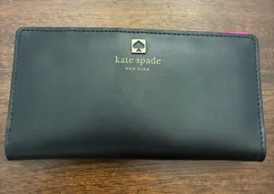 Kate Spade Wallet Bifold Black Hot Pink Gold Snap Zipper Leather thumbnail 1