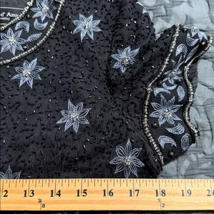 Cote d’ Azur medium vintage silk beaded sequin floral formal top evening wear thumbnail 4