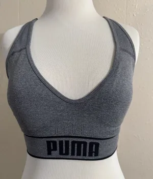 Puma Grey Seamless Racerback Sports Bra thumbnail 1