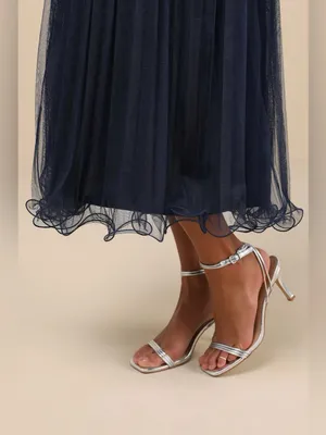 Lulus Exemplary Aura Navy Tulle Surplice Midi Dress Size Large Sleeveless Formal thumbnail 3