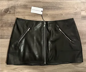 We Wore What Black Vegan Leather Mini Skirt with Silver Zipper thumbnail 1
