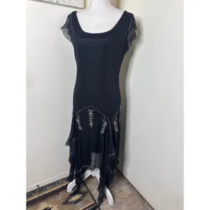 Vintage Y2K Fairy Goth Black Chiffon Beaded Midi Dress - Size 10 R&M Richards thumbnail 3