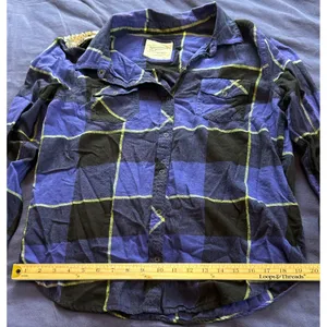 Arizona Jean Co Blue Black Plaid Sequin Back Button Down Flannel Shirt Large thumbnail 5