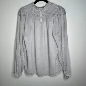 Ann Taylor Light Grey Smock Swiss Dot Top Blouse Size Medium thumbnail 4