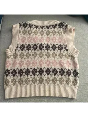 💕Pink neutrals Argyle diamond printed sweater vest thumbnail 4