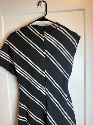 Mango Draped Striped Midi Dress Black White Italian‎ Fabric Size US 4-Small thumbnail 7