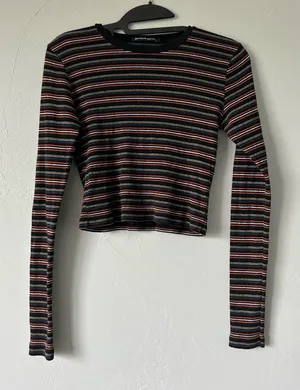 Brandy Melville Striped Cropped Long Sleeve Cotton Tee OS Indie Grunge thumbnail 1