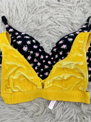 Victoria's Secret Pink Two Piece Bra Bundle Size Medium Floral Velvet thumbnail 2
