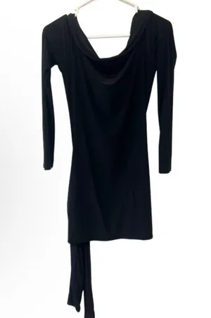 NWT Kaiia slinky bardot tie side drape mini dress black size 8 thumbnail 5