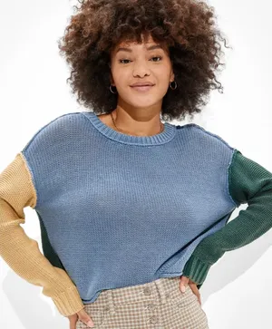American Eagle Colorblock Easy Crewneck Sweater Cotton‎ Knit Summer Size XS thumbnail 1