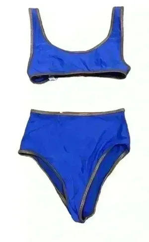 Aerie Blue & Gold Padded High Waisted‎ Cheeky Bikini Size Small/Medium thumbnail 1