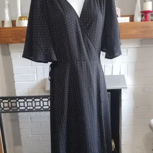 Lulu’s Farah Black Polka Dot Flutter Sleeve Midi Wrap Dress thumbnail 4