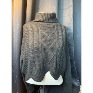 Windsor Black Cable Knit Turtleneck‎ Sweater Cropped Scallop Hem RN129619 Womens thumbnail 2