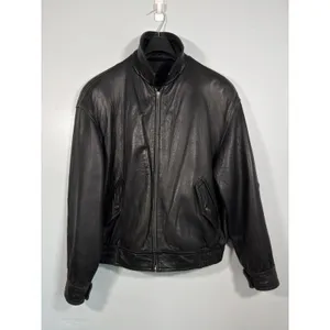 Vintage 90s Black Genuine Leather Bomber Jacket Oversized Mens XL thumbnail 8