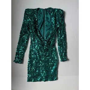 French Connection Teal Green Sequin Long Sleeve Mini Dress V-Neck Size 2 thumbnail 2