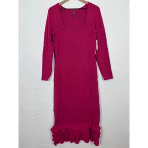 Anthropologie Slim Ruffle Sweater Midi Dress Pink Size XL NWT thumbnail 2