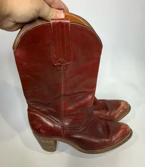 Vintage Frye red leather pull on‎ cowboy boots western women's size 6.5 boho thumbnail 1