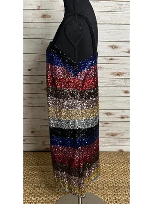 GAP multicolored striped sequin bodycon sleeveless mini dress Size Small thumbnail 6