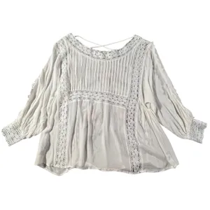POL Embroidered Floral Lace Blouse Women‎ S White WFT45 Boho Crochet Pintuck Top thumbnail 3