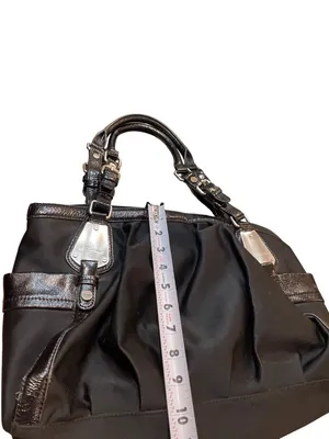 B Makowsky wms Vtg black leather canvas silver hobo shoulder handbag SKU 10537 thumbnail 8