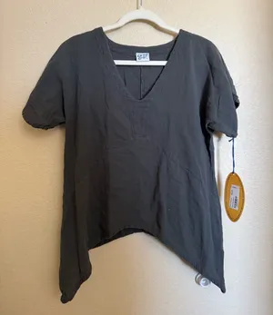 Oh My Gauze! playa graphite cindy 2 Cotton V-Neck Tunic Blouse NEW lagenlook thumbnail 1