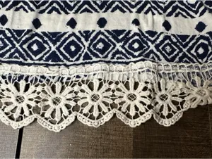 Boho Chic Navy & White Sleeveless Tank Top with Crochet Hem, Size 1X thumbnail 6