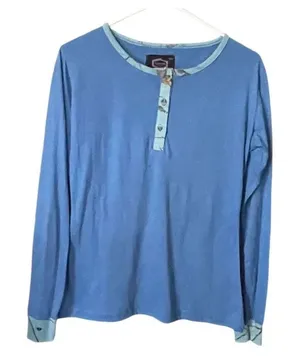 Yukon Gear size M Henley styled top. Blue cameo trim print thumbnail 1