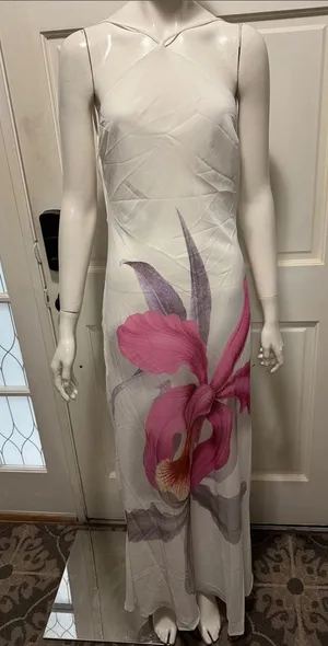 Peppermayo White Maxi Dress with Pink & Purple Floral Size 8. A1 thumbnail 1