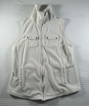 Chaps Vest Womens Large White Fleece Full Zip Pockets Mock Neck Buttons thumbnail 1