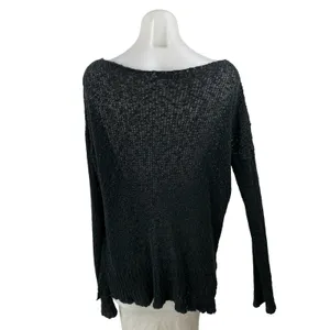 Brandy Melville Women's Black Knit Long Sleeve Deep V Neck Sweater Top Size OS thumbnail 4