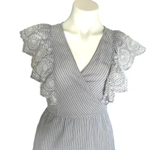GAP Women's Striped Lace Midi Wrap Dress Tie Waist Flutter Sleeve‎ Blue Size M thumbnail 10