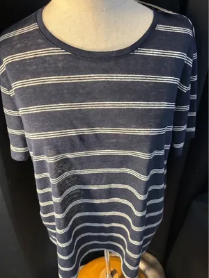 J.Crew Womens XL Linen Tee Navy Blue White Striped Short Sleeve T-Shirt NWT thumbnail 1