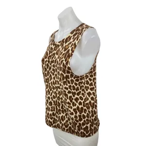 J.Crew Beige Leopard 100% Cashmere Sleeveless Knit Sweater Vest Tank Top Size L thumbnail 3