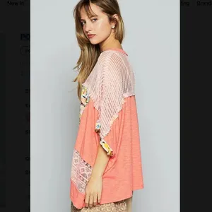 POL NEW Hollow Out Floral Half Sleeve Knit Top in coral - small thumbnail 2