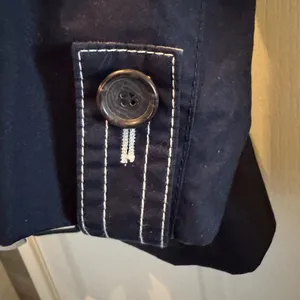 Banana Republic Dark Blue Trench Coat with White Stitching thumbnail 4