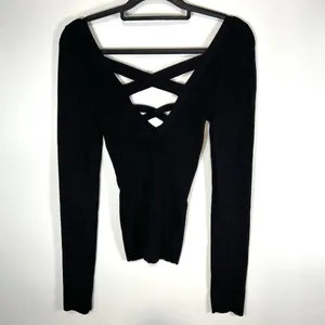 Free People Women's Bodycon Peephole Black‎ Pullover Sweater Viscose Medium Boho thumbnail 8
