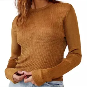 Free People Tiger Eye Knit Sweater Long Sleeve Crew Neck Size‎ L thumbnail 2