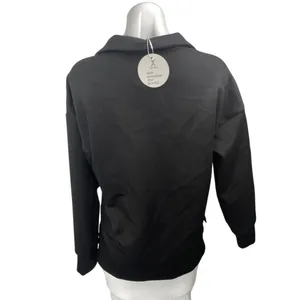 NEW Anrabess Womens Black Long Sleeve V Neck Collared Polo Sweatshirt Top Size S thumbnail 2