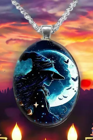 Gothic Aesthetic Oval Witch Avatar‎ Zinc Alloy Necklace Trendy Silver Plated thumbnail 1