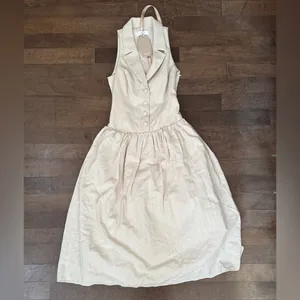 Meshki Valery Midi linen drop waist collared sleeveless button detail dress NWT thumbnail 2