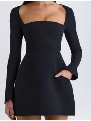 Oh Polly Taesha Square-Neck Structured Tulip Mini Dress Black Size 4 New CLM thumbnail 1