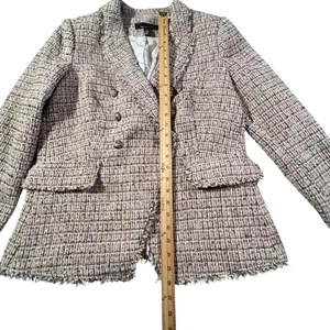 White House Black Market Studio Blazer Women‎ 14 Multi Color Tweed Fringe Trim thumbnail 11