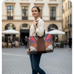 Colorful Patchwork Leather Tote Red thumbnail 3