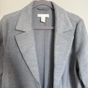 H&M Long Straight Cut Coat Jacket Light Gray Snap Closure Pockets Womens Size 8 thumbnail 7