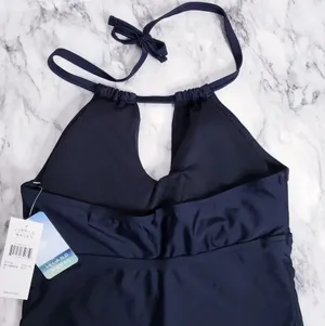 Island Waves Swim Tankini Moorea Adjustable Keyhole Halter Top Black Size 8 thumbnail 12