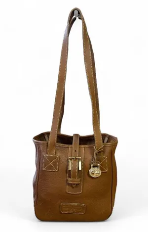 Vintage Dooney & Bourke Norwalk Leather Bucket Shoulder Bag Dark Tan / Lt Brown thumbnail 1